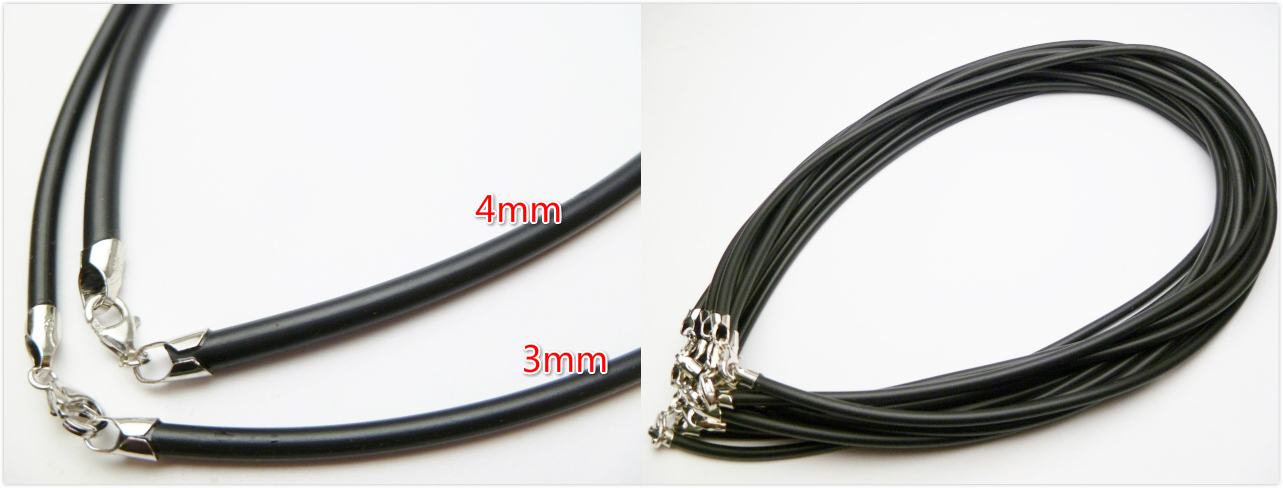 16" - 3.0mm Black Rubber Cord w/ 925 Silver Clasp